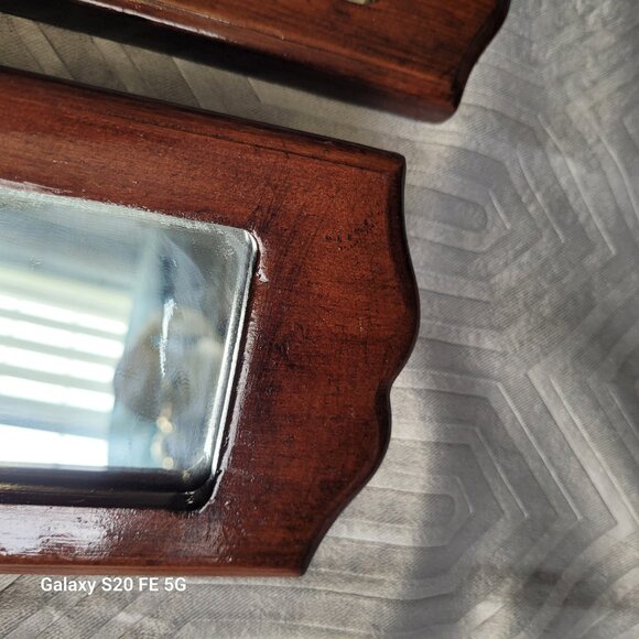 Pair of Rustic Vintage Hand Made Solid Wooden Wall Mirrors Candle Stick Holders - Picture 4 of 15